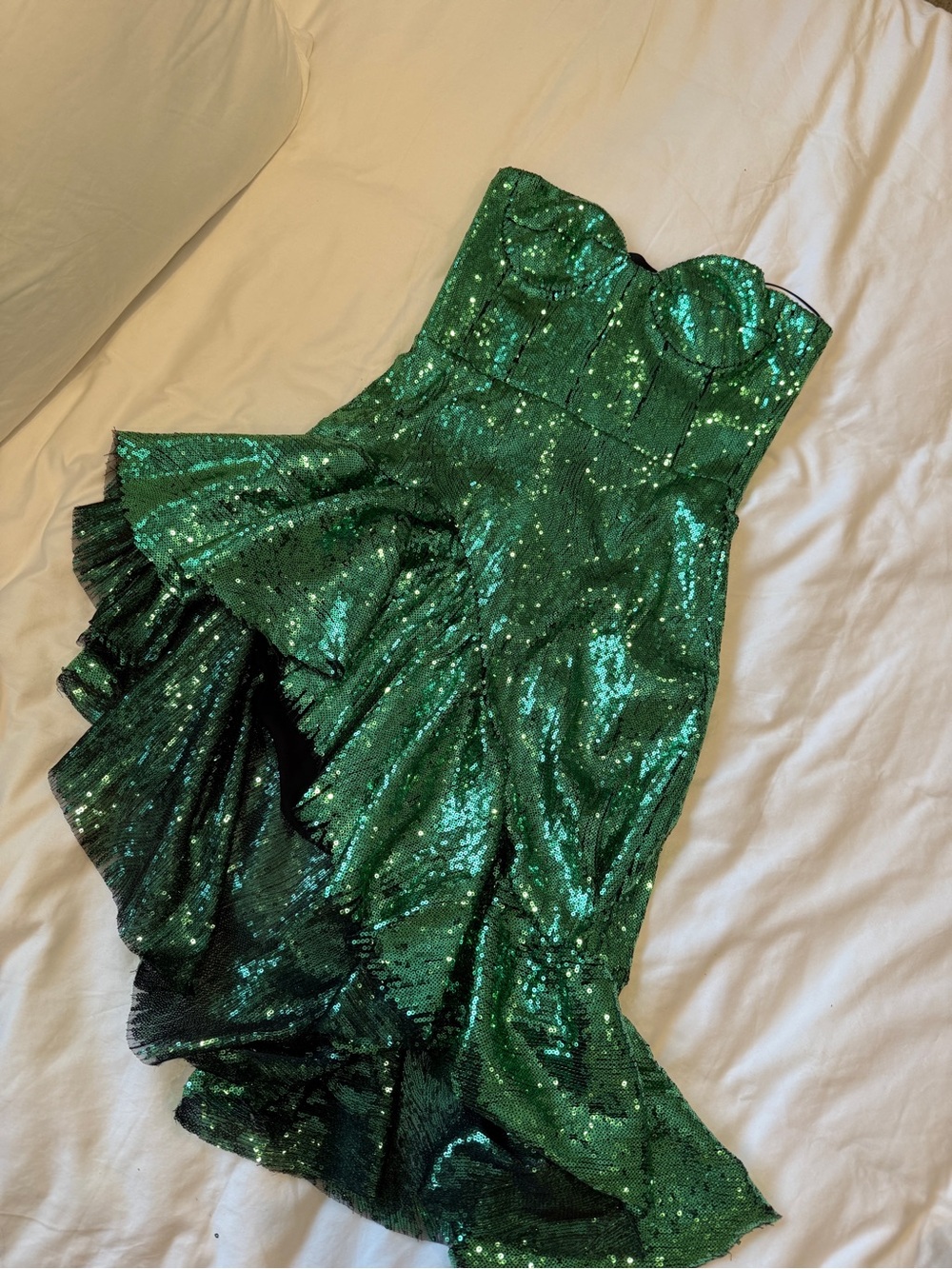 Giuseppe de Morabito Green Sequin Corset Strapless asymmetrical Evening Dress